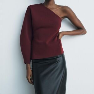 Zara Asymmetrical Burgundy Knit Top